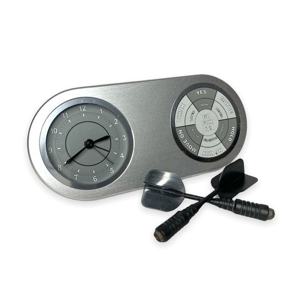 Desk Clock Motivational Magnet Dart Battery Operated Silver Brushed Go For It - Picture 3 of 12